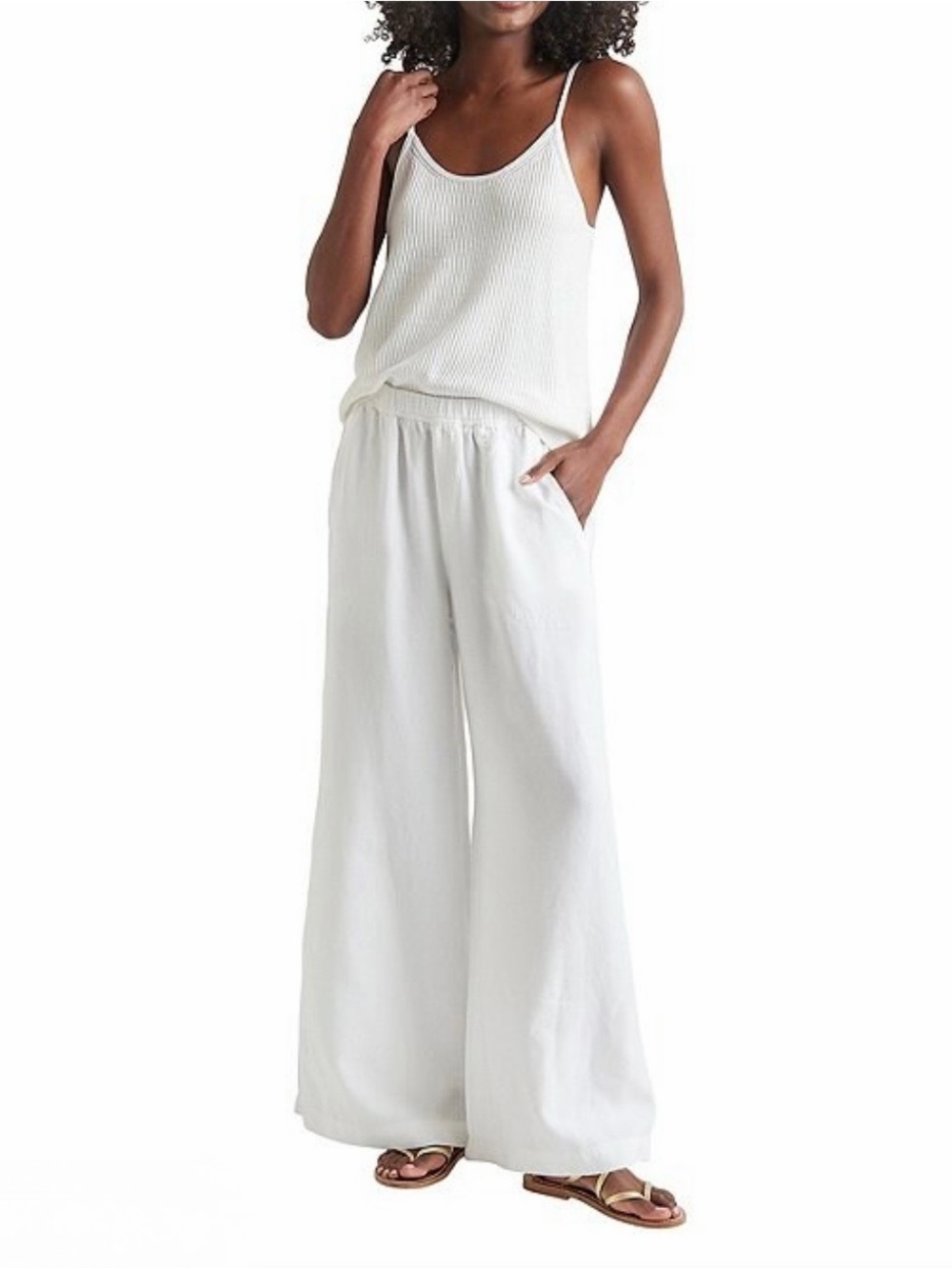 SPLENDID Bohemian White Gauze Wide-Leg Drawstring Pant with Tie NWT’s size Lg - Picture 4 of 17